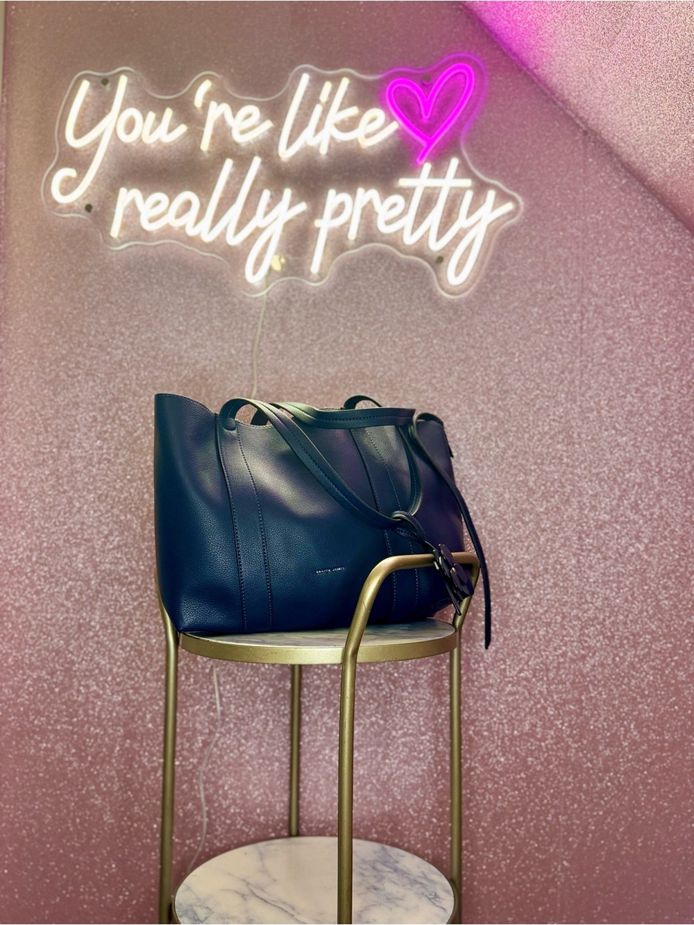 Draper James Navy Leather Tote with Dual Straps